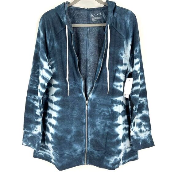 Lane Bryant LIVI Zip Front Tie Dye Hoodie Blue and White Size 14 / 16 NWT - Picture 12 of 16